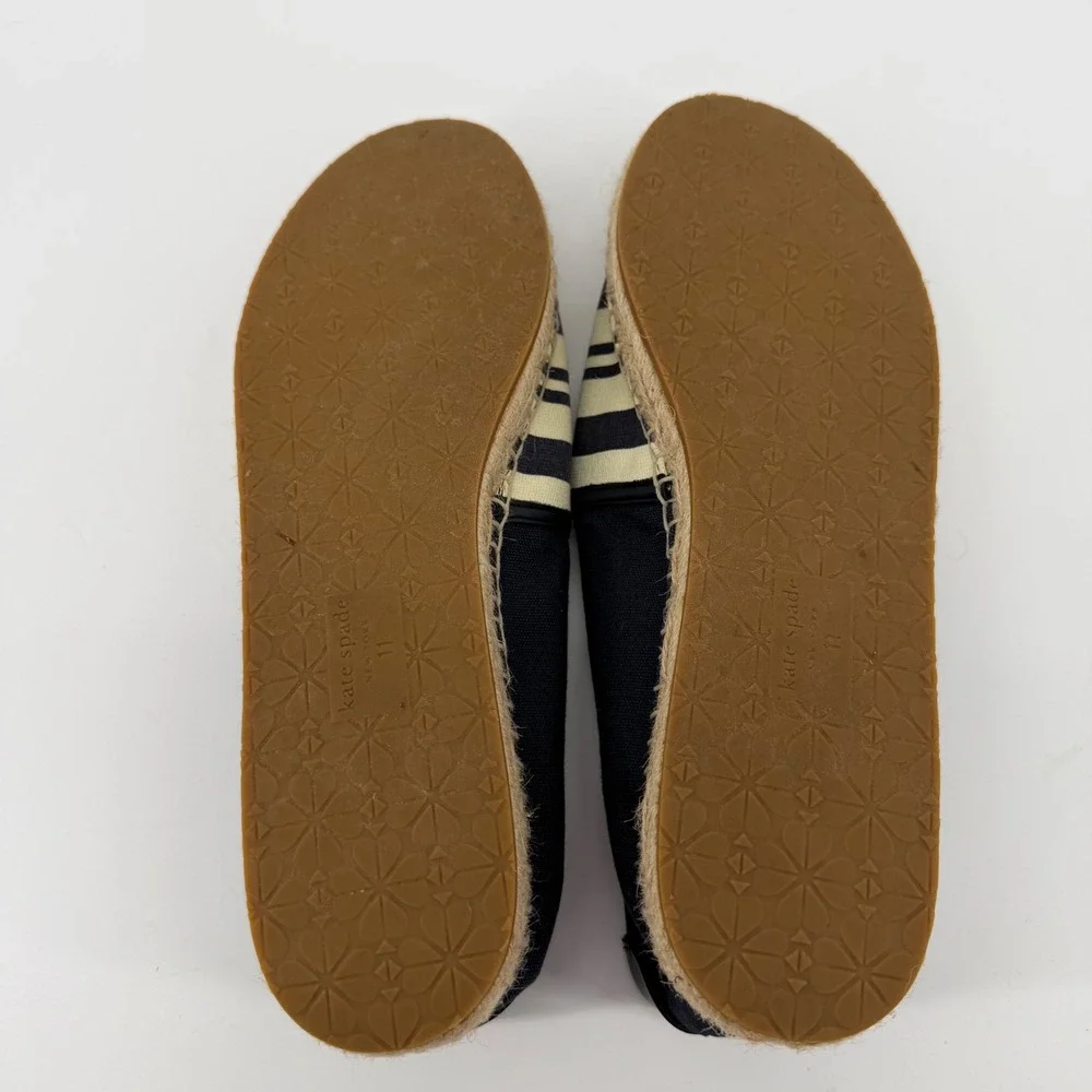 Kate Spade Espadrilles Womens 11 Navy Gramercy Striped Canvas Jute Flats